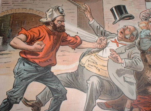 A miner punches the mine owners: a cartoon about the Great Coal Strike of 1902.