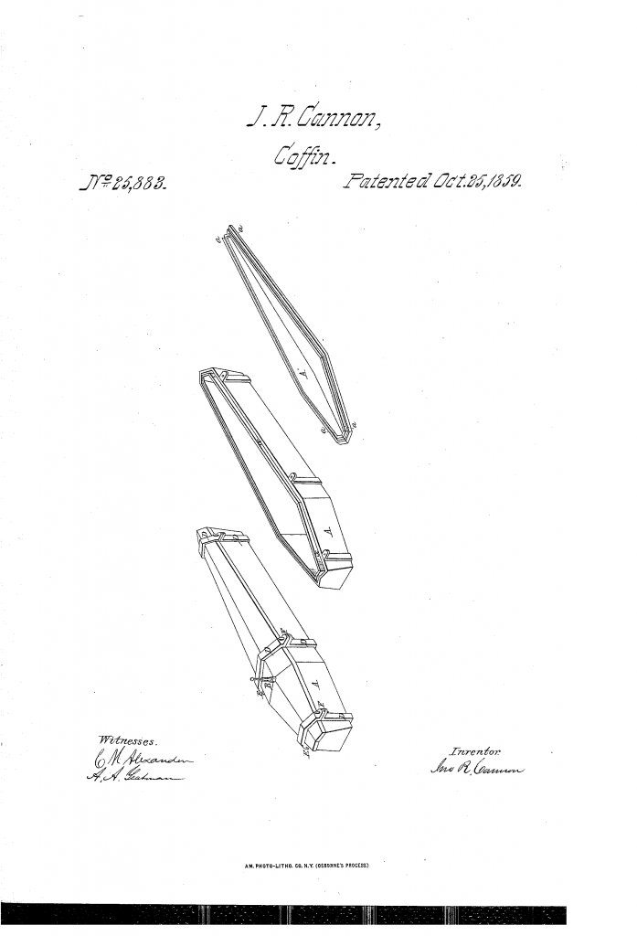 A Man of Vision: the Glass Coffin Inventor An 1859 patent sketch for a glass coffin.