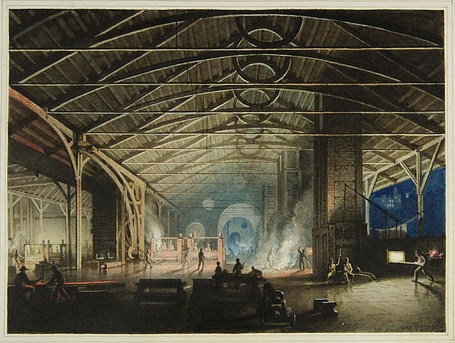 The Ironworks at Cyfarthfa Cyfarthfa Iron Works at Night by Penry Williams, 1825 Source: Wikipedia