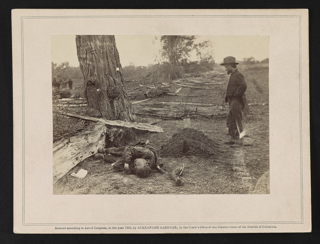 The Dead of Antietam A contrast! Federal buried, rebel unburied, where they fell at the Battle of Antietam, photographed by Alexander Gardner Sept. 1862 Library of Congress Prints and Photographs Division Washington, D.C. 20540 
